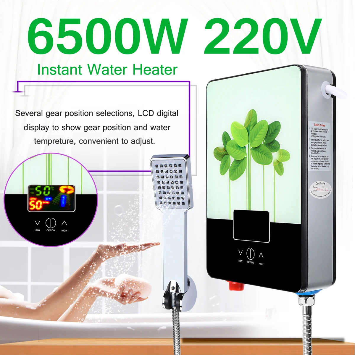 Электрический водонагреватель 6500 Вт 220 В Tankless Мгновенное котел Ванная комната набор для душа термостат Сейф интеллектуальные