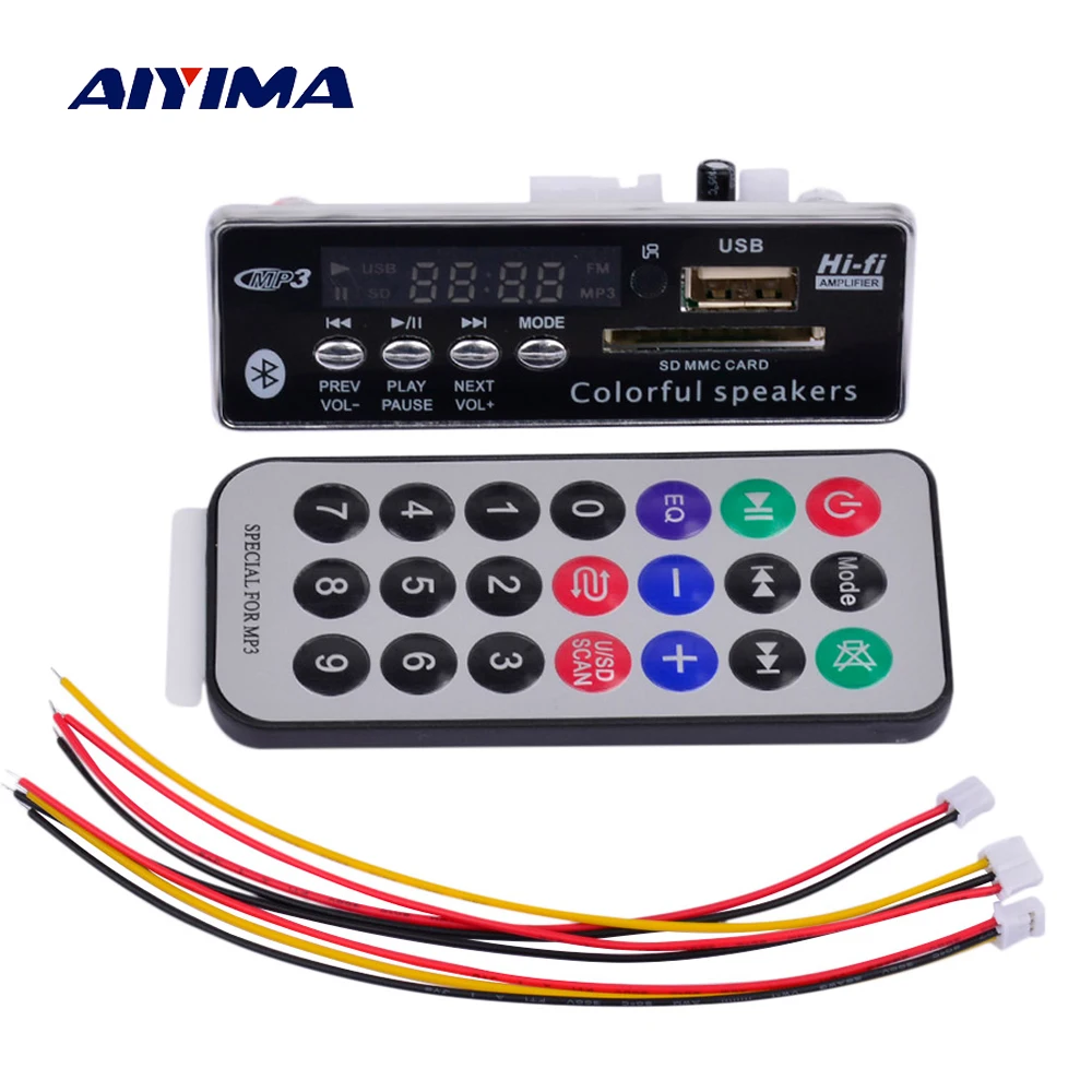 AIYIMA Bluetooth MP3 декодер плата аудио модуль WMA WAV USB SD FM Aux радио для автомобильных