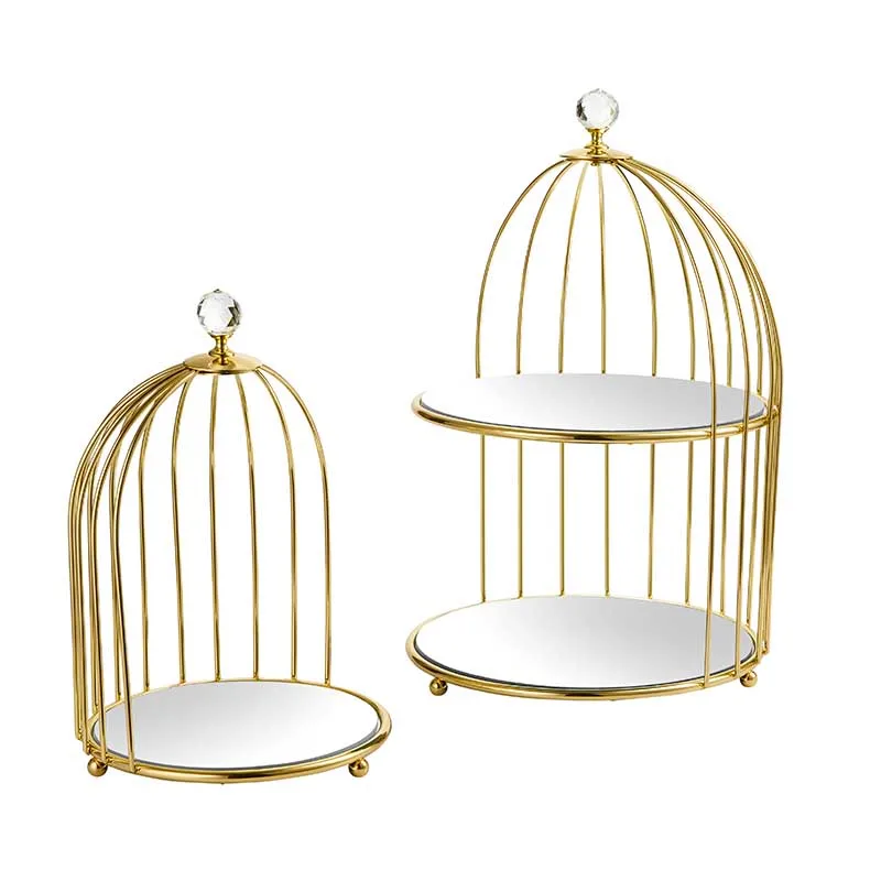 

European Style Metal Crystal Bird Cage Organizer Dressing Table Makeup Storage Box Desktop Jewelry Decoration Cosmetic Rack