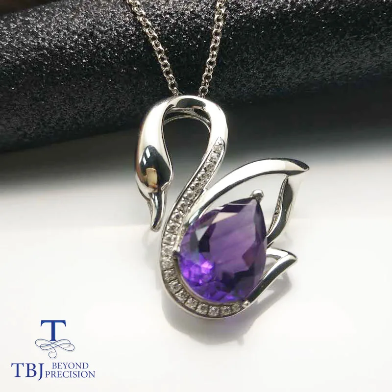 

TBJ ,High quality nice Swan Big pendant with natural african amethyst pear 13*18 11ct natural gemstone Pendant with gift box
