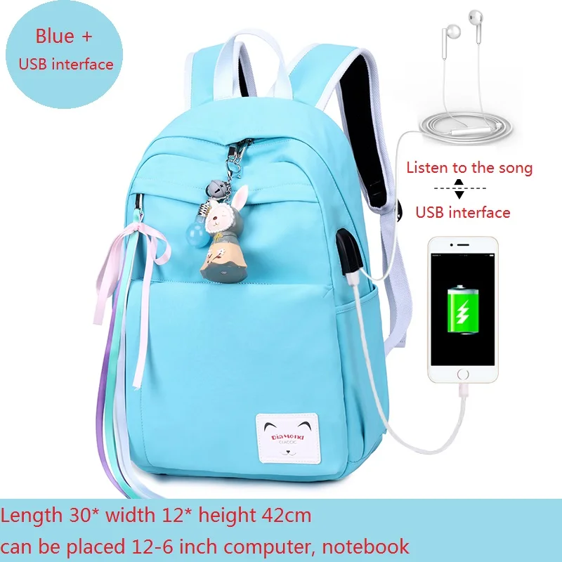 Edison Модный женский рюкзак, водонепроницаемый рюкзак большой емкости, рюкзак для средней школы, женский рюкзак из нейлона - Цвет: Синий