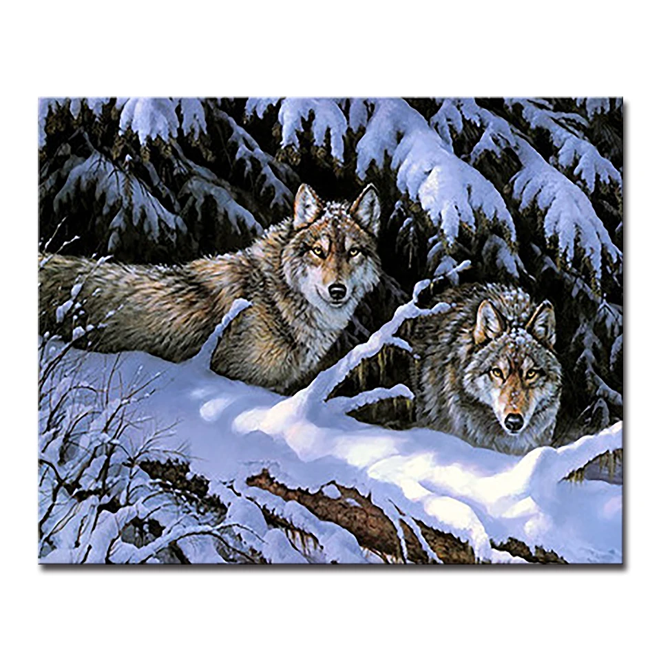 Framed Oil Painting By Numbers Home Decor DIY Digit Kits Coloring Animal Snow Wolf Pictures On Canvas Wall Art Abstract Drawing