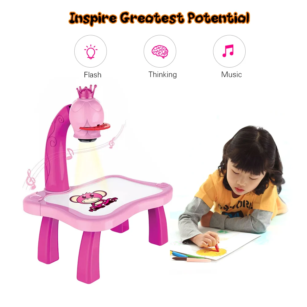 Интеллектуальная Детская доска для рисования, настольный художественный стол, мольберт, музыкальный фонарь, слайды, цветные ручки для рисования, книга, идеальный подарок для детей