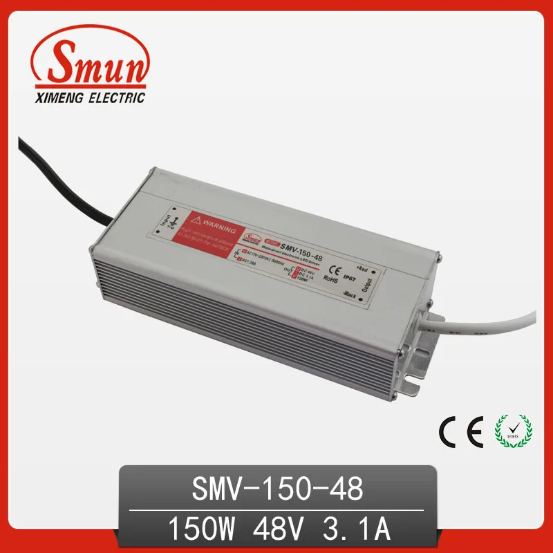 150 W 48 V 3A Водонепроницаемый IP67 светодиодный драйвер импульсный Питание для светодиодный полосы света Европейский сертификат соответствия ограничениям на использование опасных материалов в производстве электрического и электронного гарантия 1 год SMV-150-48