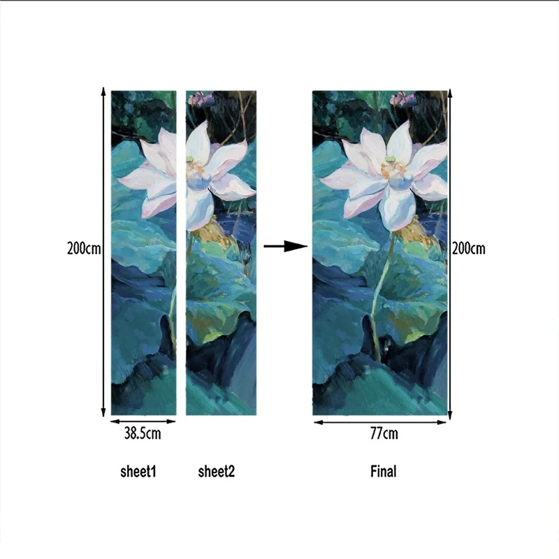 3D двери наклейки творческий наклейки на стену лотоса узор двери украшения спальня гостиная фрески плакаты обои