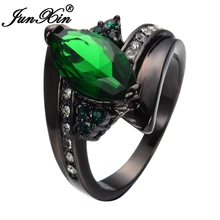 JUNXIN Gold Filled Verde Del Ojo del Caballo del Estilo Negro Circón Anillos Para Las Mujeres Nupcial Del Banquete de Boda Regalo de Navidad Anel Feminino