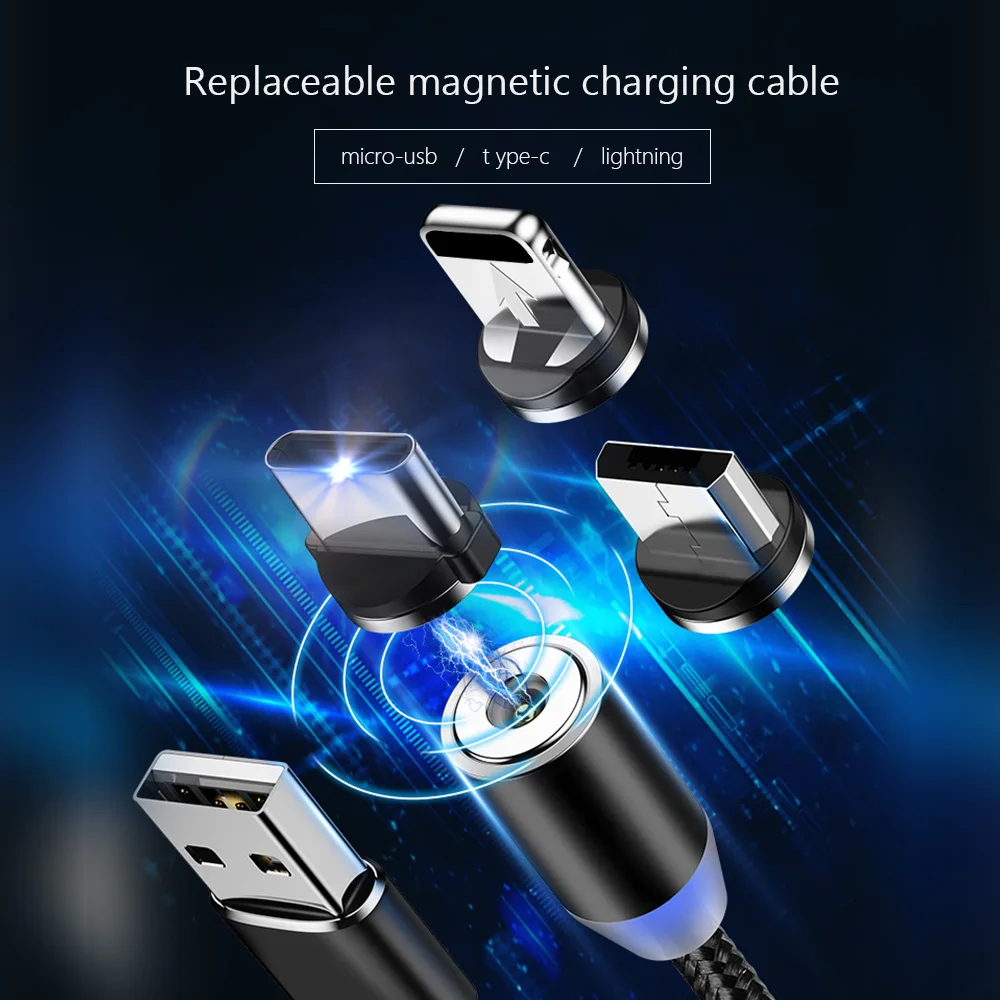 CBAOOO 360 светодиодный магнитный Micro USB кабель type-C зарядный кабель для iPhone XR XS MAX X 8 7 6 Plus Магнитный зарядный провод для мобильного телефона