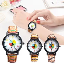 Student Quartz Wrist font b Watch b font with Colored Dial Stripe Strap Casual font b