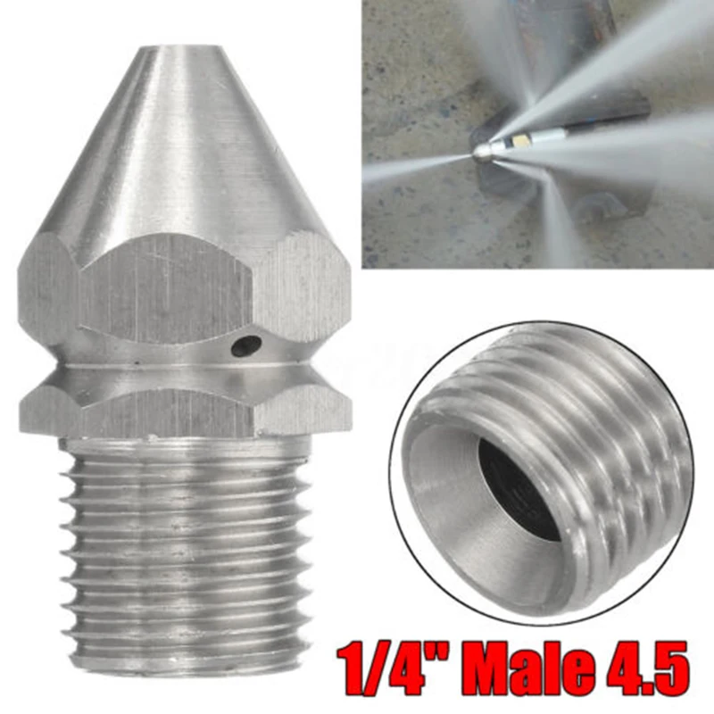 

Pressure Washer Drain Sewer Cleaning Jetter Nozzle 4 Jet 1/4 Male Stainless