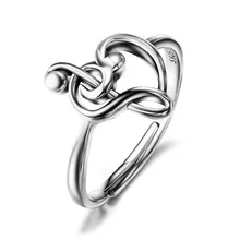 100% Puro de Ley 925 Anillos de Plata Ajustables Bass Treble Clef Corazón Anillo Nota Musical Joyería Fina Para Las Mujeres