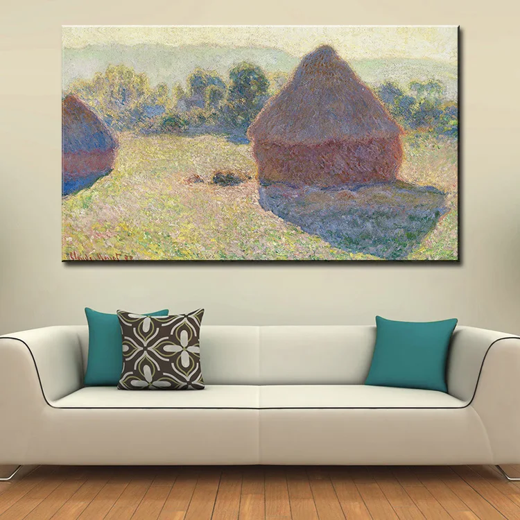 

wall Picture oil painting claude monet haystacks midday impressionist painter print wall painting No Framed