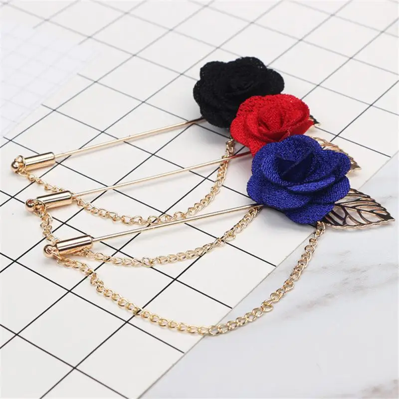 

Men & Women 3D Rose Flower Brooch for Suits Winter Coat Collar Gold Leaf Tassel Brooch Pin of Wedding Chain Jewelry