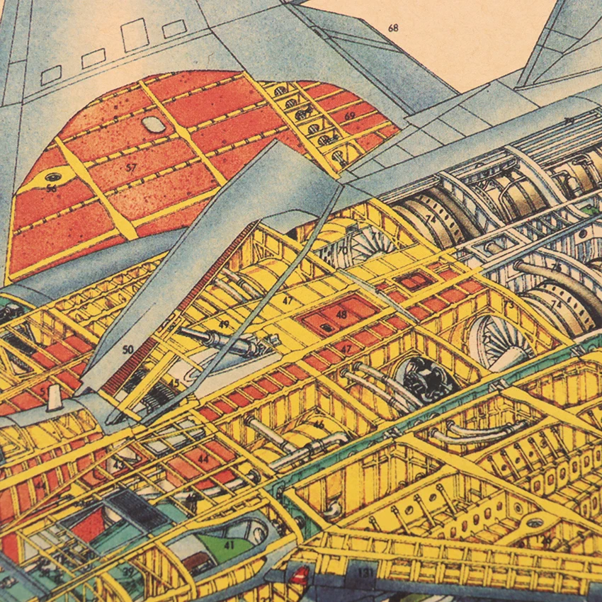 Самолет структурный плакат дизайн чертежи крафт-бумага кафе декоративный Рисунок для бара наклейки на стену 51X36cm