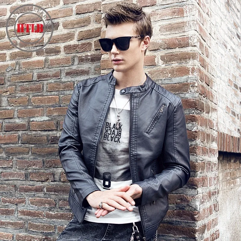 

HTLB Brand New Men Autumn Fleece Leather Jacket Coat Men Fashion Casual Winter Motorcycle PU Leather Jacket Leather Coat Men