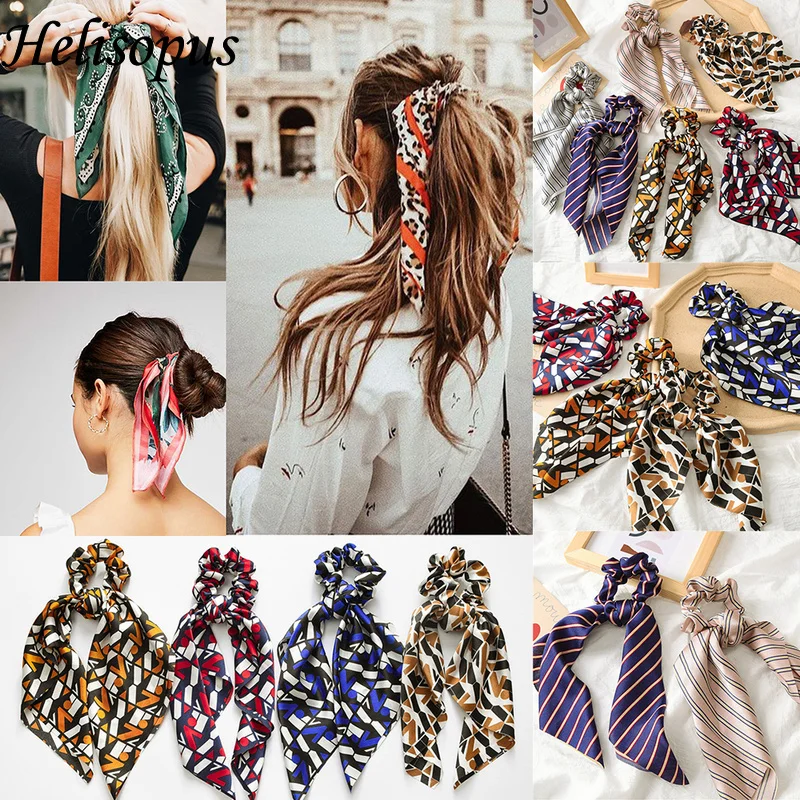 

Helisopus Floral Print Scrunchie Women Hair Scarf Elastic Bohemian Hairband Bow Hair Rubber Ropes Girls Hair Ties Accessories