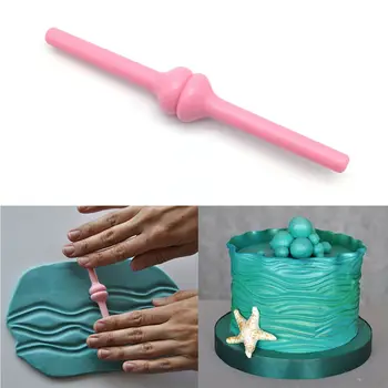 

TTLIFE 1PC Waves Ripple Rolling Pin Mold Tool Plastic Fondant Cake Mould Cake Decorating Carving Stick Flower Embosser