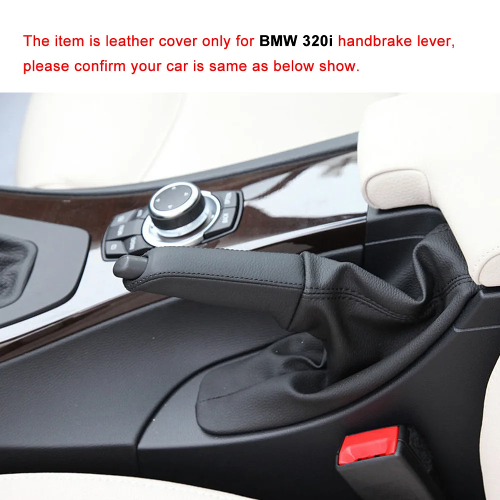 PONSNY Car Handbrake Covers Case for BMW 320i Genuine Leather Auto Handbrake Grips Black Cover
