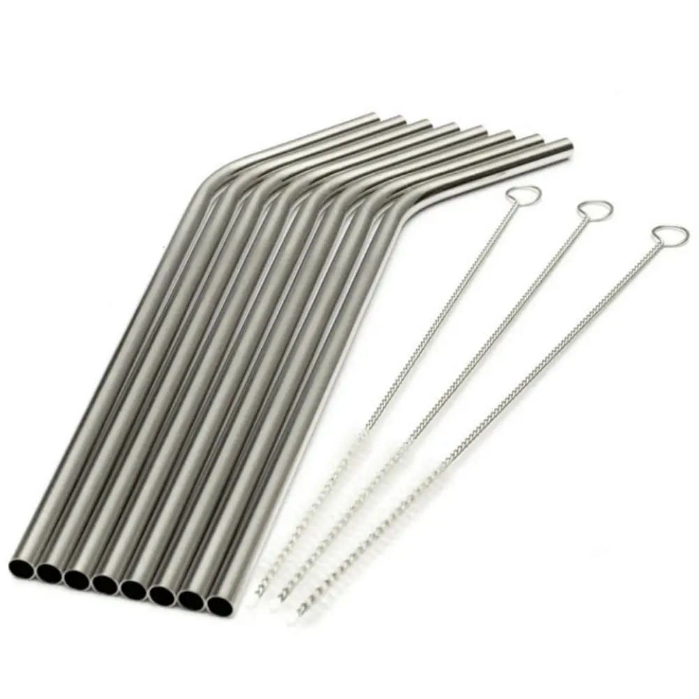 8 Pcs Stainless Steel Metal Drinking Straw Reusable Straws + 3 Cleaner
