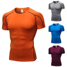Camiseta deportiva de verano para hombre, transpirable, ajustada, de manga corta, para Fitness, correr, entrenamiento, elástica, de secado rápido