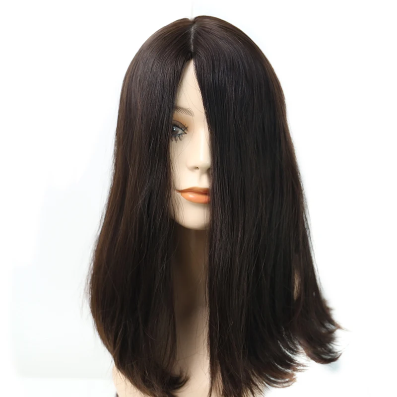 

4x4 Silk Base Double Drawn Jewish Wig 100% Unprocessed European Remy Human Hair Kosher Wig Natural #4 Straight Style Medium Cap
