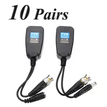10 pares quentes cctv coaxial bnc vídeo power balun transceptor para cat5e/6 conector rj45