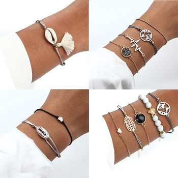 

18 Styles Mix Turtle Shell heart-shaped Map Shape Sea turtle LOVE Crystal Marble Charm Bracelets for Women Bohemia Bracelet