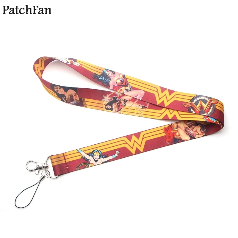 

20pcs/lot Patchfan Wonder woman anime keyring keychain neck lanyard webbing ribbon neck strap badge phone holder necklace A1610
