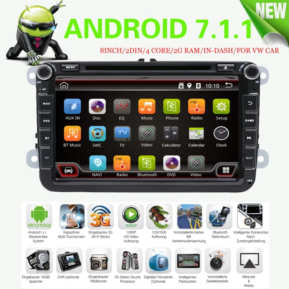 Двойной 2Din Android 7 1 DVD мультимедиа плеер для Volkswage Гольф MK5 MK6 Passat B5 B6 Tiguan Polo skoda Octavia