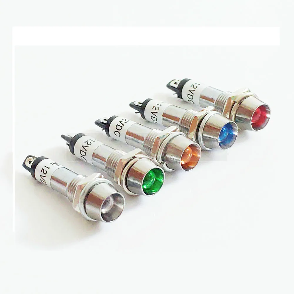 

LED 8mm Metal Indicator lights waterproof Signal lamp without wire and LED light Signal Convex lamp XD8-1 5 colors 12V 24V 220V