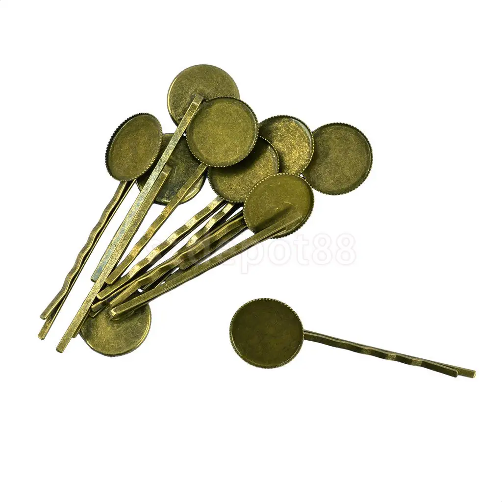 10 Pieces Vintage Brass Hair Slide with 18mm Pad Cabochon Bezel Setting Tray DIY Finding Craft 