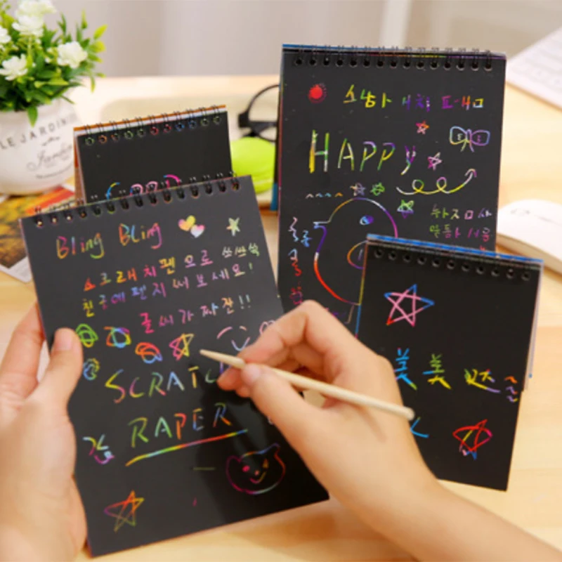 Enfants dessin papier peinture à la main jouets éducatifs pour enfants amusant Doodling Scratch noël coloré noir avec bâton de bois