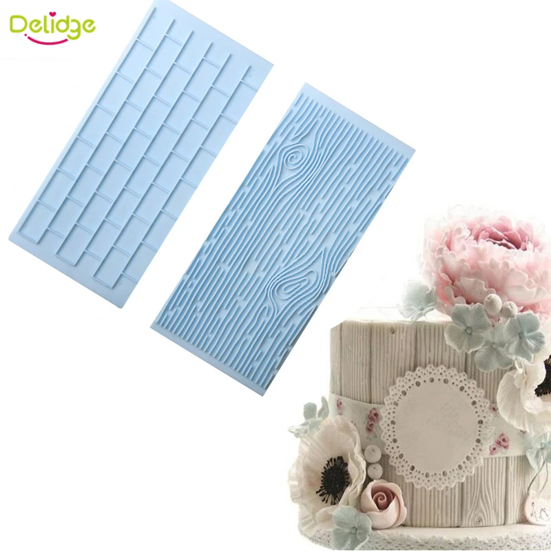 

Delidge 2 pcs/set Tree Bark + Brick Wall Cake Mold Silicone Bark Brick Wall Pattern Baking Fondant Mold DIY Cake Decoration Tool