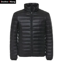 Brother Wang, мужская куртка на утином пуху, новинка, Осень-зима, мужская мода, повседневный светильник, пальто с воротником, брендовая одежда, черный, красный, темно-синий