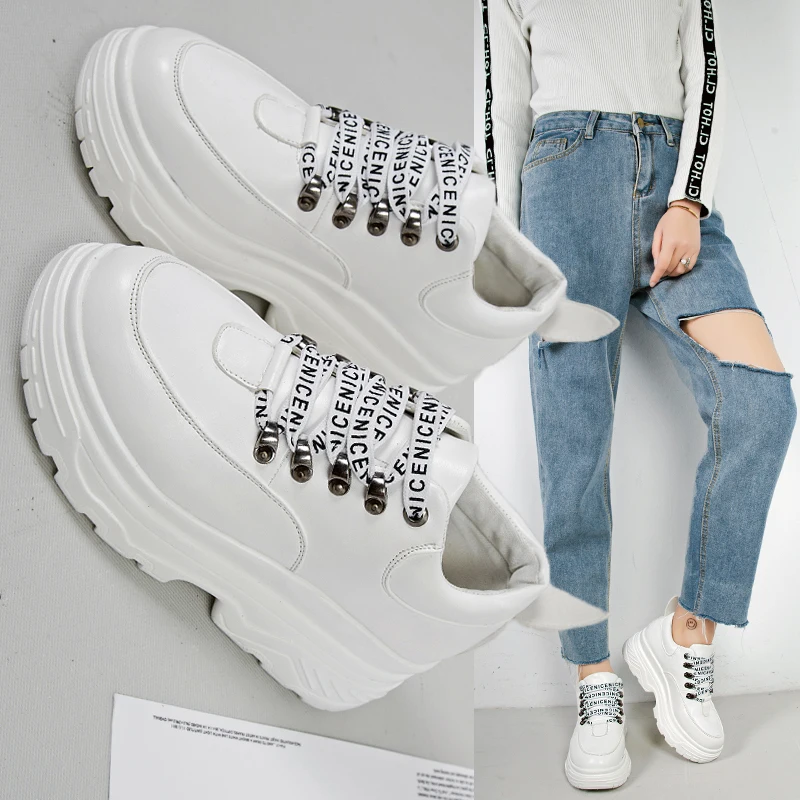 

2019 Spring New Chunky Sneakers Women Harajuku Platform Old Dad Shoes Comfortable Casual Non-slip Braised Shoes White Sneakers