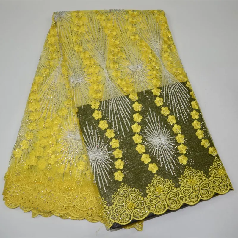 

2018 Latest French African Lace Fabric With Beads And Sequins High Quality African Embroidered Tulle Lace Fabric For Wedding -30