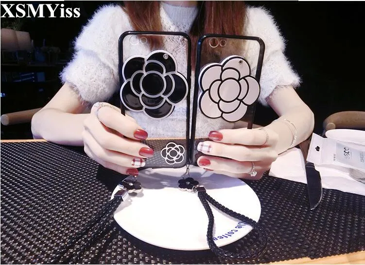 Чехол для телефона XSMYiss 3D Camellia Flower с зеркалом макияжа iphone XS MAX подвеской на руку