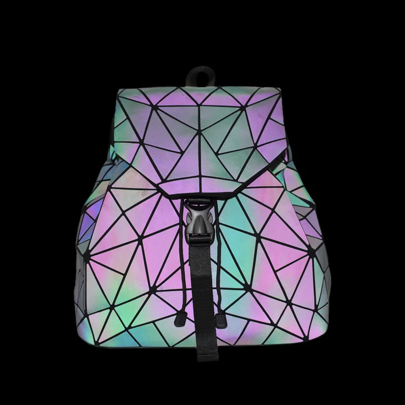 Новинка, женские светящиеся рюкзаки, женская сумка на плечо, повседневный рюкзак для девочек, Геометрическая школьная складная сумка, дорожная школьная сумка, голограмма