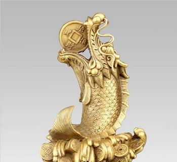 

WBY 828+++++China Fengshui Dragon Fish Bronze Statue Coins Bring Wealth