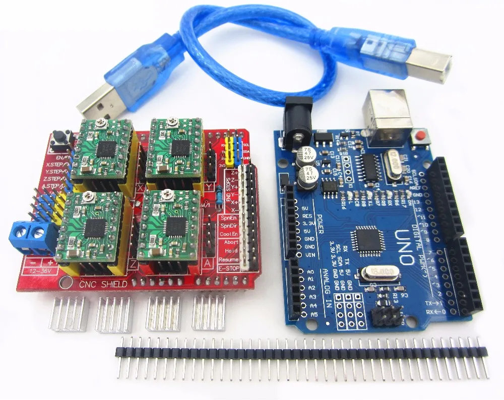Cnc щит v3 гравировальный станок 3d принтер+ 4 шт. A4988 Плата расширения драйвера+ UNO R3 с USB кабелем