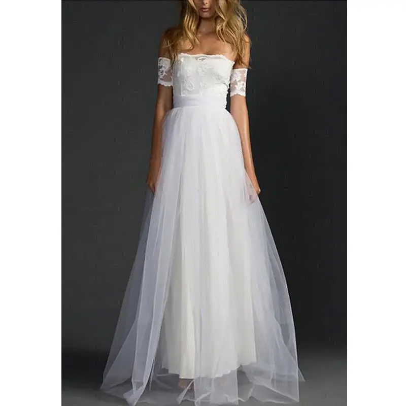 

2018 Summer New Style Fashion Casual Women Summer Off Shoulder Long Lace Dress Cocktail Party Sundress