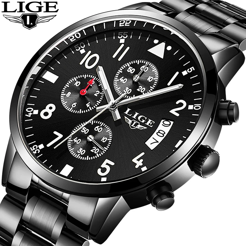 

Mens Watches LIGE Top Brand Luxury Men's Military Sports Watch Men's Stainless Steel Waterproof Quartz Watches Relogio Masculino