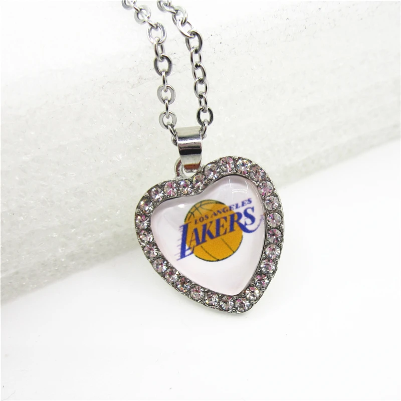 6pcs Crystal Heart Basketball Sports Lakers Team Necklace with 50cm