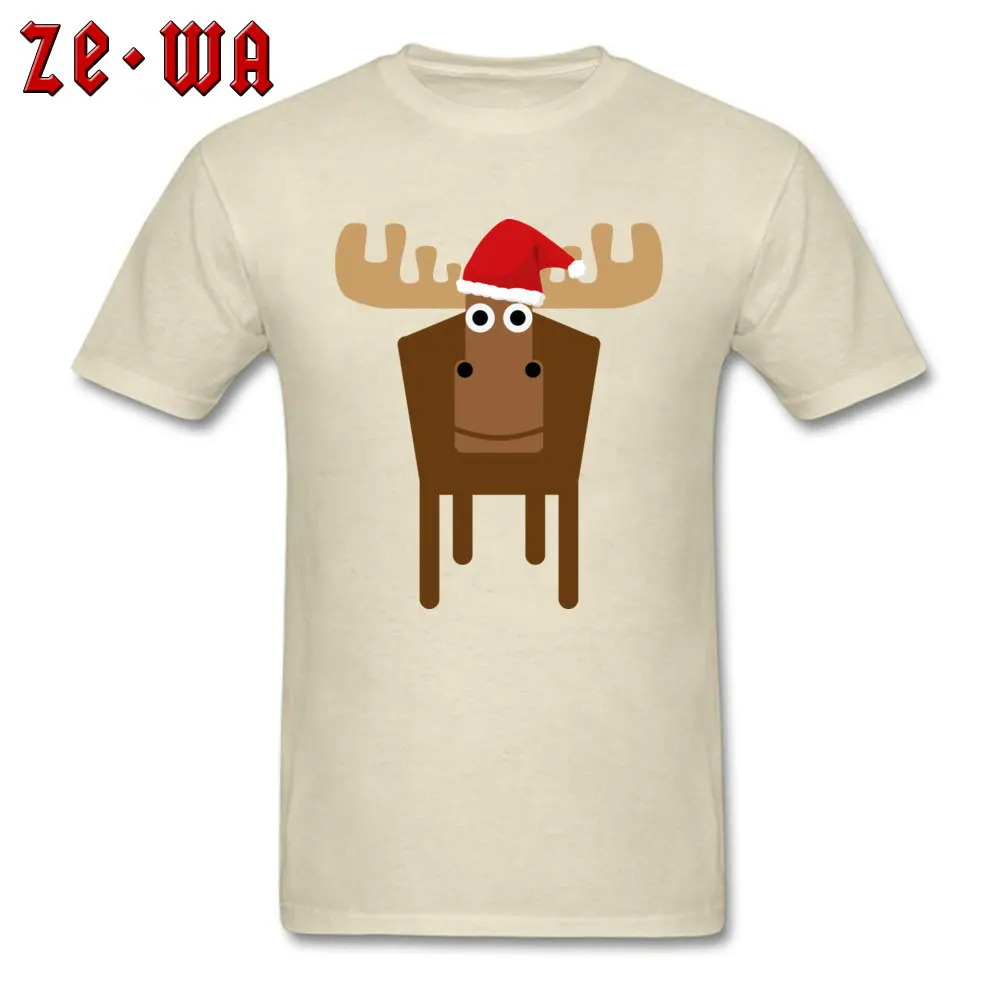 Christmasy Moose Tshirts for Men Casual Summer Autumn T Shirt Short Sleeve Prevailing Tops & Tees Crew Neck 100% Cotton Christmasy Moose beige
