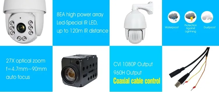 360 градусов вращение 2,0 Mpixels HD CVI PTZ камера 27X зум CVI IR ...