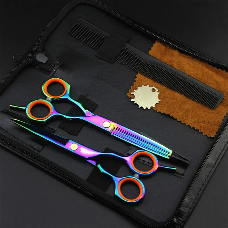 

5.5 Inch Rainbow Professional Hairdressing Scissors 2 Scissors+Bag+Comb Hair Cutting Barber Shear Set Salon Hair Maka