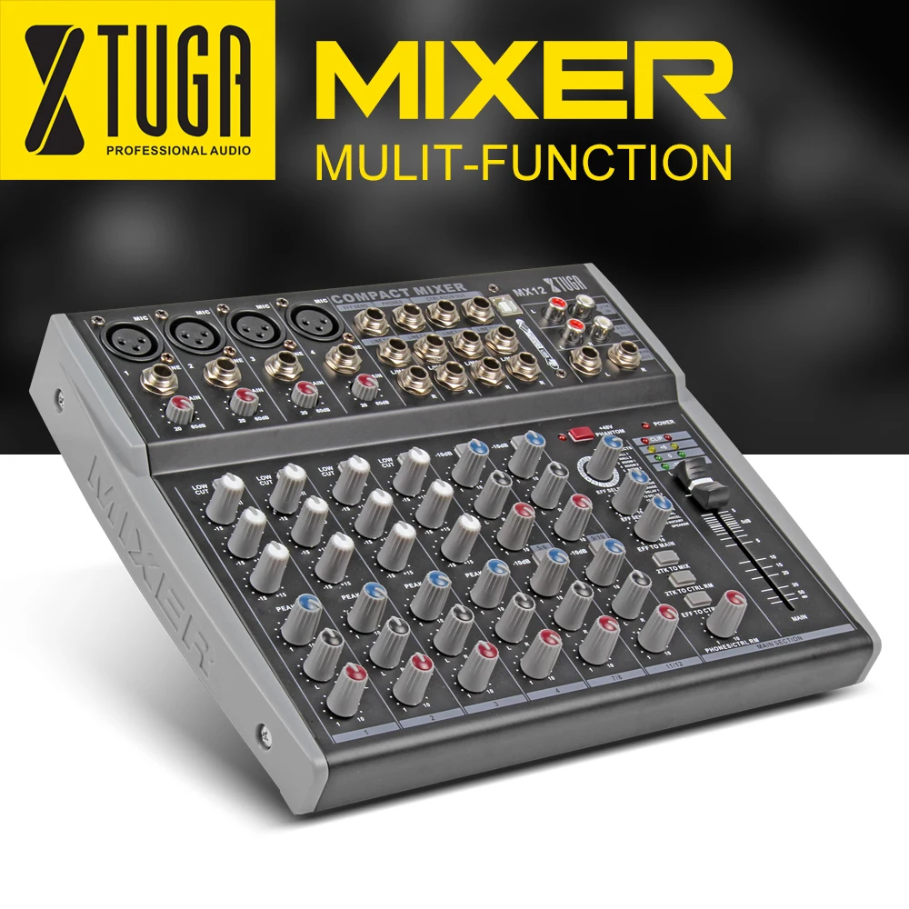 XTUGA MX12 Каналы 3-полосный аудио музыкальный микшер микшерный пульт с USB XLR линии Вход 48В Мощность для Запись для ди-Джея свет для сцены парти