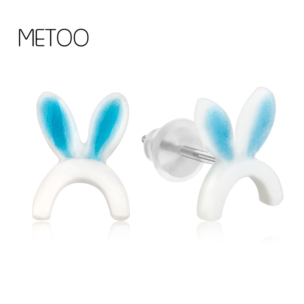 

METOO Anti-allergy Ceramic Earrings Animal Bunny Rabbit Stud Earrings for Women Femme Creative Cartoon Ear Jewelry for Child