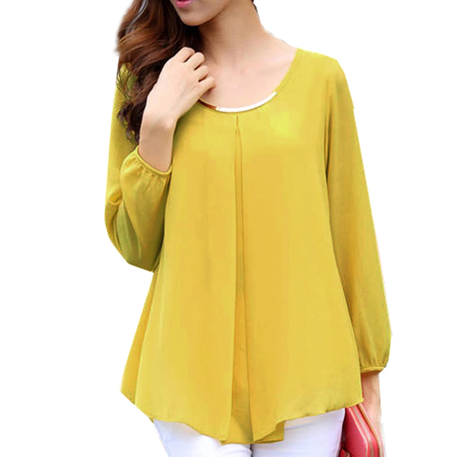 SYB 2016 nueva camisa de manga larga de chifón delgada cuello Casual blusa camisa amarilla - AliExpress Ropa de