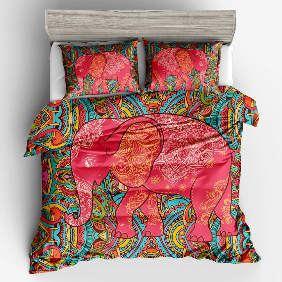 

North American Style 3pcs 3D Bohemian National Elephant Wedding Gift Full Queen King Bed Couples Duvet Cover Set Bedding Set
