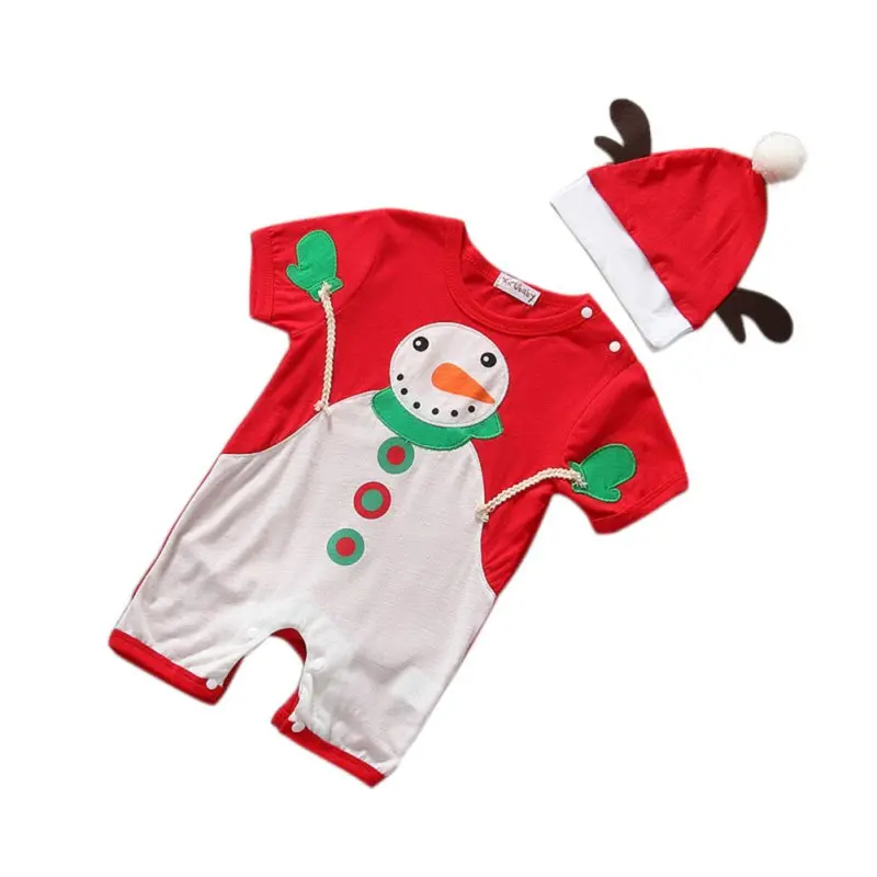 Новая модная детская Рождественская Одежда для маленьких мальчиков и девочек, Рождественский комплект: Шапка Санты+ комбинезон, комплект одежды